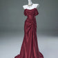 Elegant Mermaid Off-the-Shoulder Pleated Satin Long Evening Dress Graduation Prom Dress SH2558