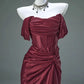 Elegant Mermaid Off-the-Shoulder Pleated Satin Long Evening Dress Graduation Prom Dress SH2558