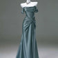 Elegant Mermaid Off-the-Shoulder Pleated Satin Long Evening Dress Graduation Prom Dress SH2558