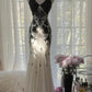 Gentle Mermaid Spaghetti Strap Black Appliques Chiffon Prom Dress Graduation Prom Dress SH2461
