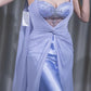 Gentle Purple A Line Strap Beaded Chiffon Satin Prom Dress Evening Dress SH3774