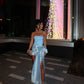 Big Blue Bow Sheath Strapless Satin Short Homecoming Dress Cocktail Dress SH3805