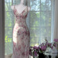 Flowy Purple Print Floral  Mermaid Spaghetti Strap Chiffon Prom Dress Evening Dress Formal Dress SH3777