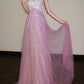 Shiny A Line Sweetheart Neck Beaded Pink Tulle Prom Dress Evening Dress Formal Dress SH3775