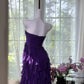 Dark Purple A Line Sweetheart Neck Layered Chiffon Homecoming Dress Cocktail Dress SH3768