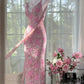 Dreamy Exquisite Pink Floral Lace Sheath Spaghetti Strap Prom Dress Evening Dress Formal Dress SH3779