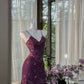 Minty Dark Pink A Line Spaghetti Strap Beaded Chiffon Mini Homecoming Dress Cocktail Dress SH3772