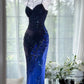 Ombre Blue Sheath Spaghetti Strap Beaded Chiffon Prom Dress Evening Dress Formal Dress SH3776