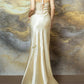 Light Champagne Mermaid Halter Beaded Satin Open Back Prom Dress Party Dress SH3803
