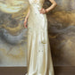 Light Champagne Mermaid Halter Beaded Satin Open Back Prom Dress Party Dress SH3803
