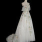 A Line Off Shoulder Tulle Lace Applique White Long Prom Dress Formal Dress SH3574