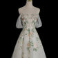 A Line Off Shoulder Tulle Lace Applique White Long Prom Dress Formal Dress SH3574