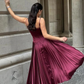 Stunning A Line Spaghetti Strap Pleated Dark Burgundy Satin Long Party Dress SH2921
