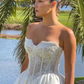 Sweety White Ball Gown Sweetheart Neck Pearl Lace Satin Long Wedding Dress SH4774