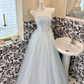 Baby Blue A Line Strapless Beaded Tulle 18th Birthday Dress Prom Dress SH3847