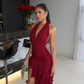 Burgundy A Line Halter Layered Chiffon Backless Party Dress Evening Dress with Slit SH3226