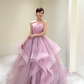 Sweety Ball Gown Strapless Ruffle Sequin White Tulle Prom Dress Evening Dress SH5105