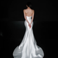 White Unique Mermaid Strapless Satin Long Sweep Wedding Dress SH5971