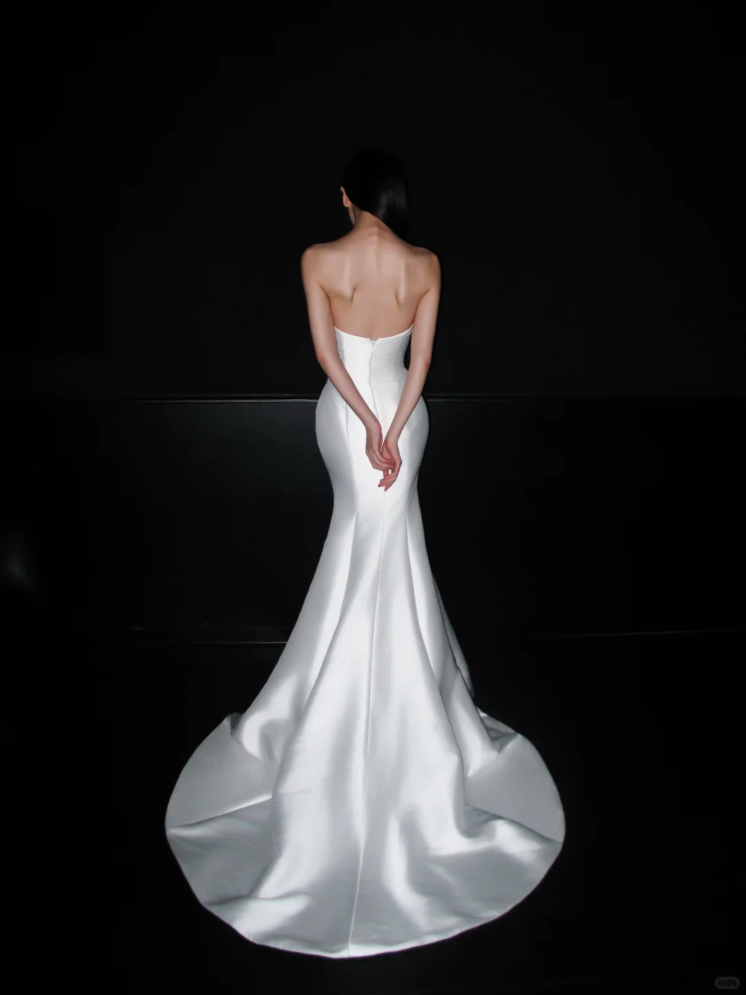 White Unique Mermaid Strapless Satin Long Sweep Wedding Dress SH5971