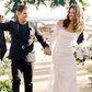 Elegant White Mermaid Long Sleeve Tulle Satin Long Sweep Wedding Dress SH4773