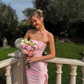 Elegant Sheath Strapless Pink Satin Prom Dress Evening Dress with Slit SH2032