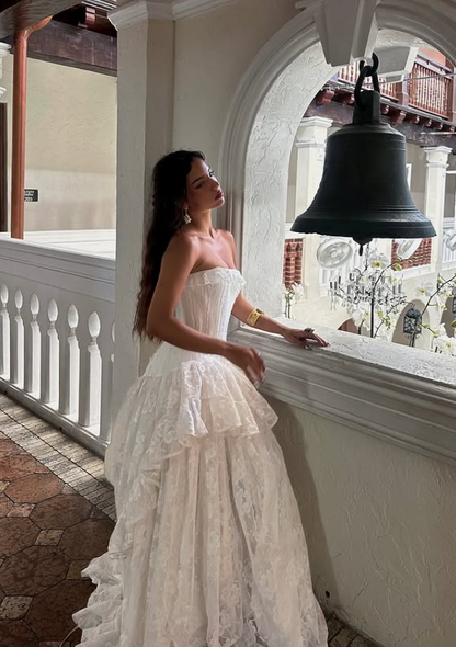 Stunning Ball Gown Strapless Layered White Lace Prom Dress Wedding Dre –  shinydress