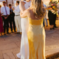 Simple Mermaid Halter Yellow Satin Open Back Bridesmaid Dress Evening Dress SH2796