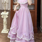 Vintage Lilac A Line Round Neck White Lace Chiffon Long Prom Dress Evening Dress SH5656