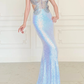 Dazzling Butterfly Beaded Sheath Spaghetti Strap Sequin Slit Prom Dress Evening Dress SH6761