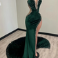 Black Girl Prom Dresses Long Mermaid Green Prom Gown With Train SH614