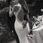 Elegant Mermaid Halter White Lace Satin Backless Long Train Wedding Dress SH7000