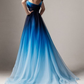 Blue Ombre One Shoulder Ruched Prom Dress K13