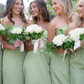Sage Green Sheath Strapless Satin Long Bridesmaid Dress SH6301
