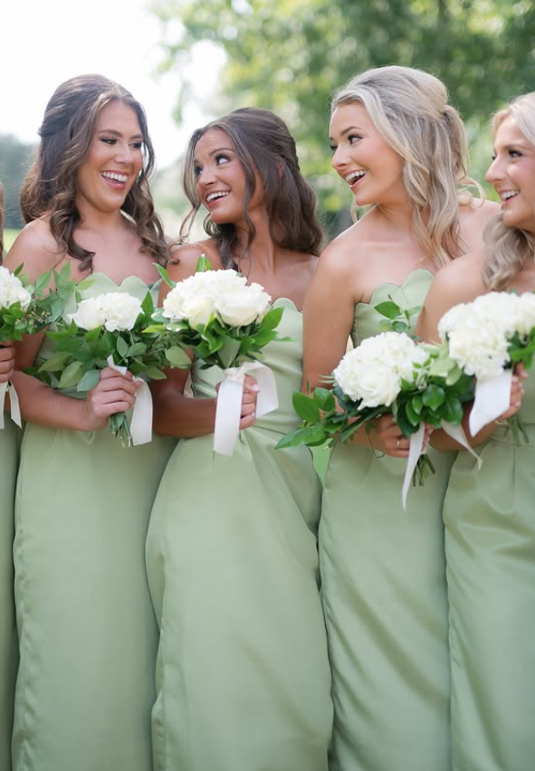 Sage Green Sheath Strapless Satin Long Bridesmaid Dress SH6301