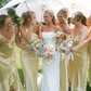 Elegant Sheath Straps Light Yellow Satin Bridesmaid Dress Evening Dress SH3197
