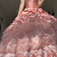 Pink Rose Ball Gown Off the Shoulder Layered Organza Satin Prom Dress Party Dress SH5024