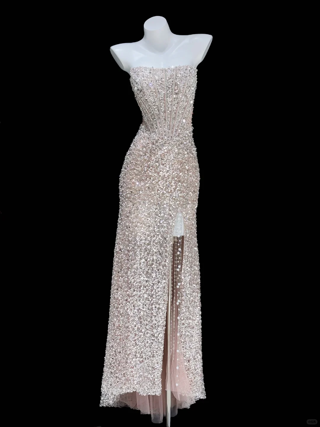 Shiny Sheath Strapless Corset Sequin Prom Dresses Birthday Dresses with Slit SH5049