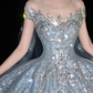 Shiny Rhinestone Beaded Silver Sequin Ball V Neck Prom Dress Evening Dress Party Dress SH3613