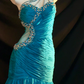 Vintage Blue A Line One Shoulder Beaded Chiffon Prom Dress Graduation Prom Dress SH5433