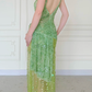 Summer Green A Line V Neck Shiny Beaded Slit Long Prom Dress Evening Dress SH5842