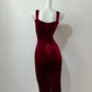 Simple Burgundy Sheath Strap Velvet Short Homecoming Dress Cocktail Dress SH3669