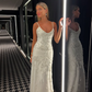Exquisite A Line Spaghetti Strap Pearl Beaded White Tulle Prom Dress Wedding Guest Dress SH4721