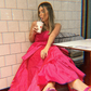 Hot Pink A Line Strapless Satin Long Prom Dress Birthday Dress with Bow SH2071