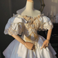Dazzling Retro Ball Gown Puff Sleeve Lace Beaded Satin Wedding Dress Prom Dress SH5888