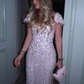 Stunning Light Pink Sheath Exquisite Beaded Satin Long Prom Dress Party Dress SH5319