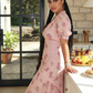 Cute A Line V Neck Print Flower Pink Lace Satin  Prom Dress Evening Dress SH2345