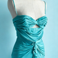 Vintage Blue Lake A Line Spaghetti Strap Ruffle Satin Short Homecoming Dress Outfits SH5139