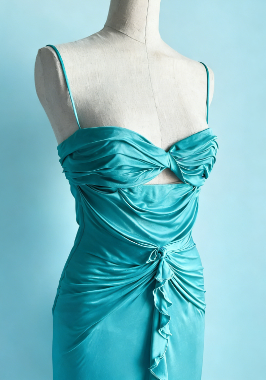 Vintage Blue Lake A Line Spaghetti Strap Ruffle Satin Short Homecoming Dress Outfits SH5139
