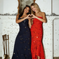 Navy Blue Bow Sheath Strapless Satin Prom Dress Wedding Guest Dress SH5496