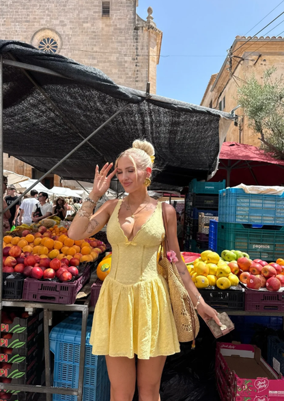 Cute Yellow A Line V Neck Satin Cocktail Dress Homecoming Dress SH6152